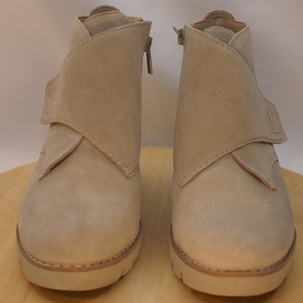 Vionic Abby Suede Wedge Ankle Boots Sand Beige Orthotic Zip Strap DX:04-2025 7